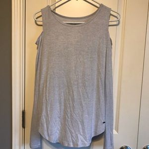 Off the shoulder long sleeve gray tunic.